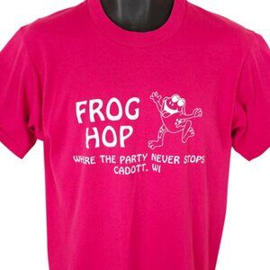 Vintage Frog Hop T Shirt Mens Size Large Pink 80s 90s Cadott Wisconsin USA
